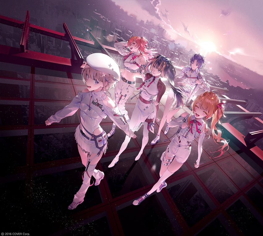 ichijou ririka, juufuutei raden, otonose kanade, hiodoshi ao, and todoroki hajime (hololive and 1 more) drawn by fajyobore