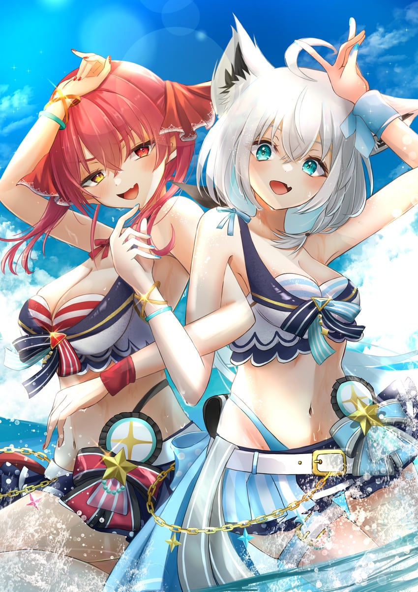 houshou marine and shirakami fubuki (hololive) drawn by mikazuki_cocolo