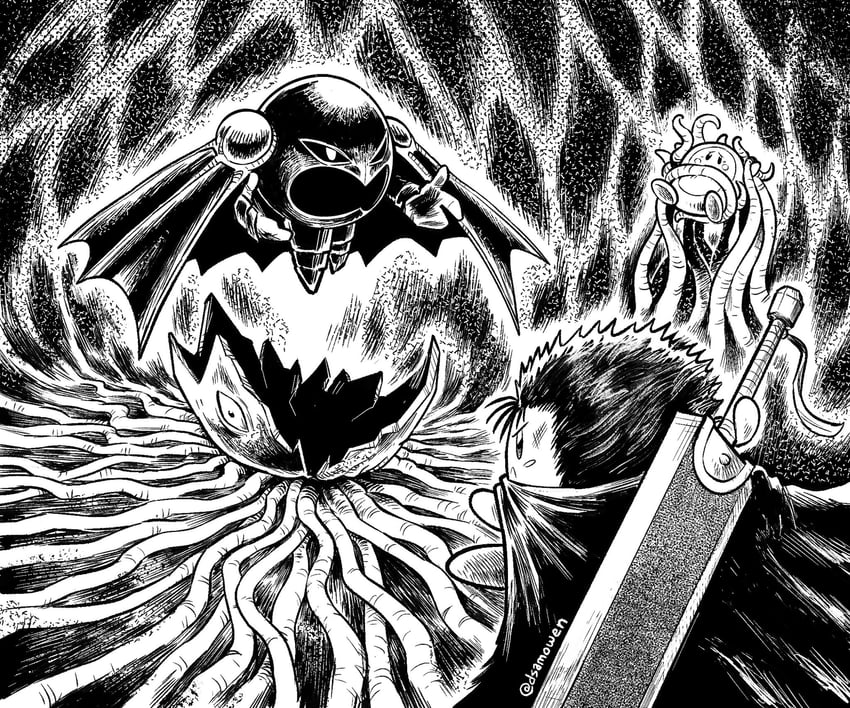 kirby, meta knight, guts, waddle dee, griffith, and 1 more (kirby and 1 more) drawn by sam_o