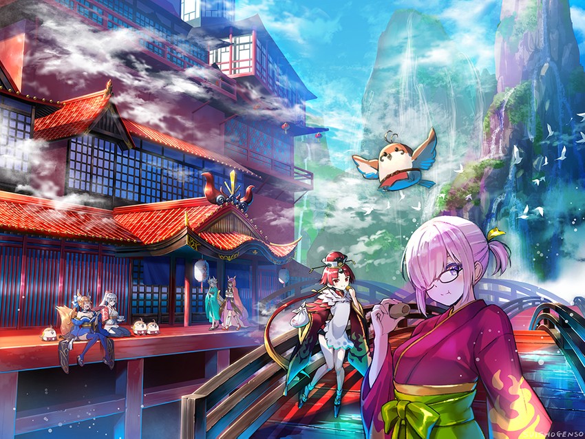 mash kyrielight, tamamo, tamamo no mae, kiyohime, tomoe gozen, and 2 more (fate and 2 more) drawn by suishougensou