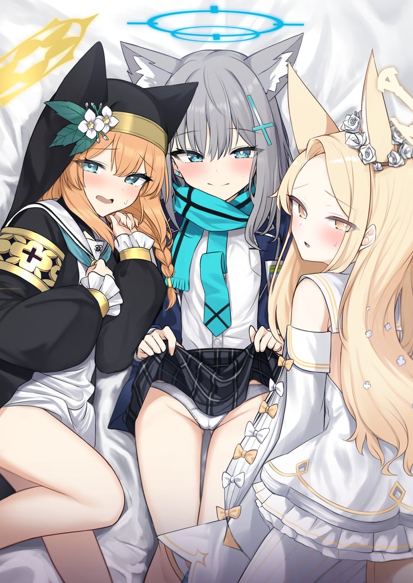 shiroko, mari, and seia (blue archive) drawn by mitsumine_raimu