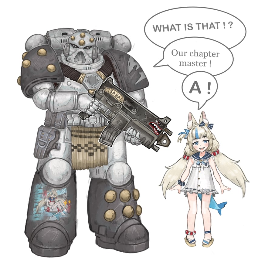adeptus astartes and sameko saba (indie virtual youtuber and 1 more) drawn by lovelyblackish