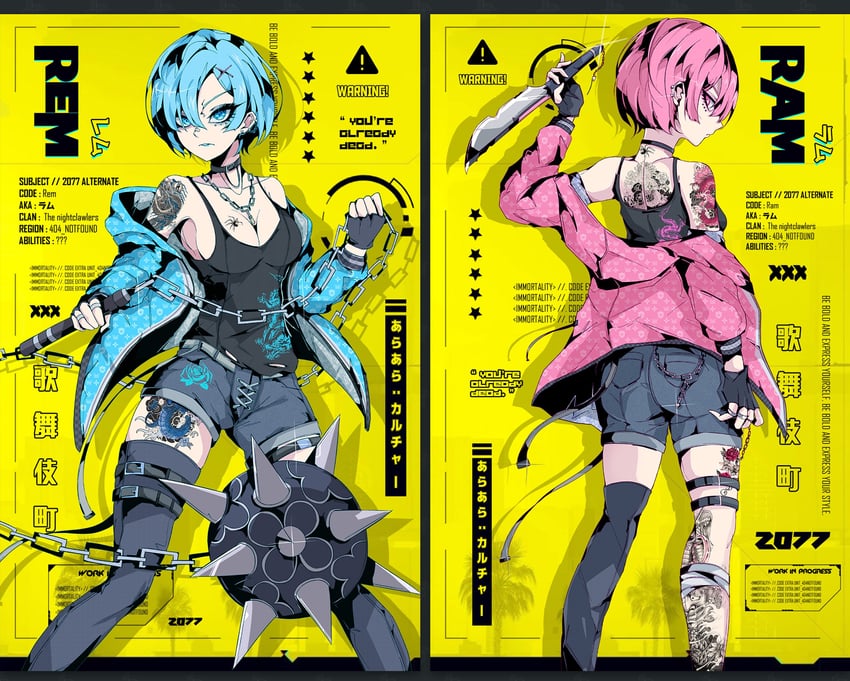 rem and ram (re:zero kara hajimeru isekai seikatsu and 1 more) drawn by defaultz