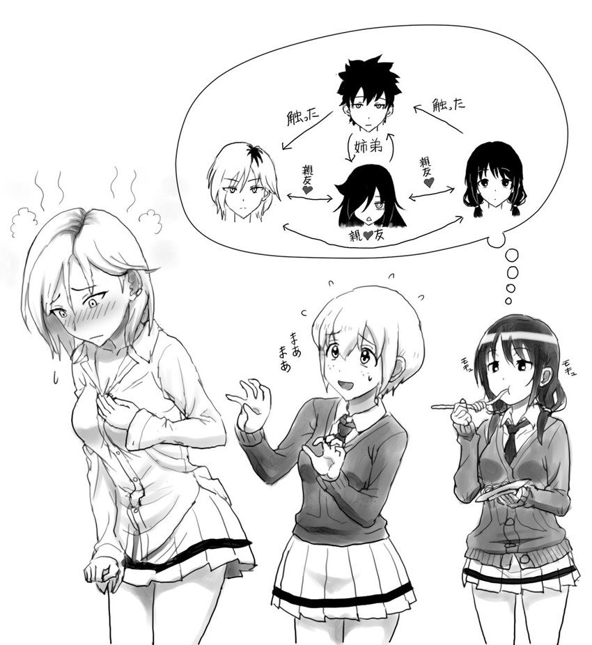 kuroki tomoko, tamura yuri, yoshida masaki, tanaka mako, and kuroki tomoki (watashi ga motenai no wa dou kangaetemo omaera ga warui!) drawn by kezune_(i-_-i)