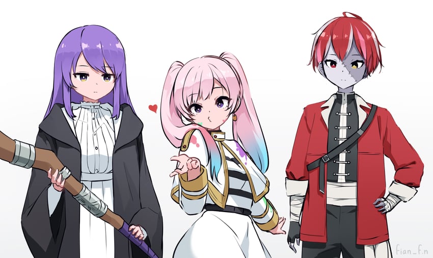 frieren, fern, kureiji ollie, stark, moona hoshinova, and 1 more (hololive and 2 more) drawn by fian_f.n
