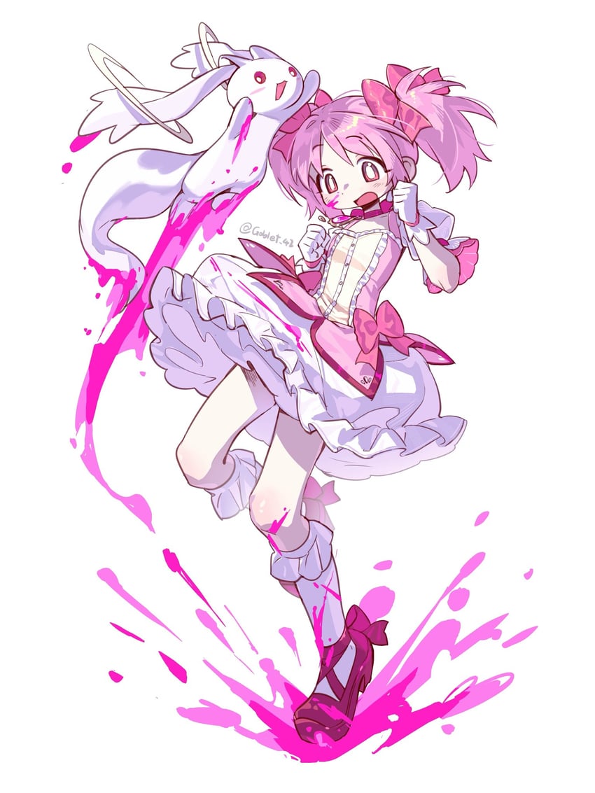 kaname madoka and kyubey (mahou shoujo madoka magica) drawn by goblet_42