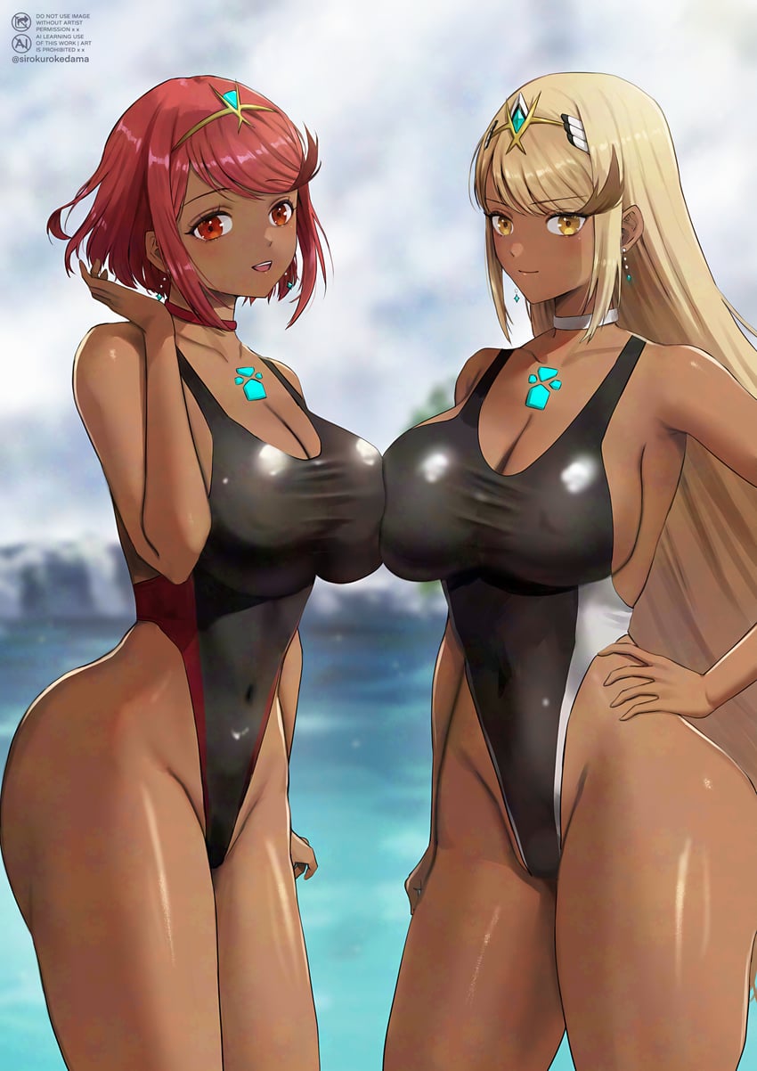 pyra and mythra (xenoblade chronicles and 1 more) drawn by yamamori_kinako