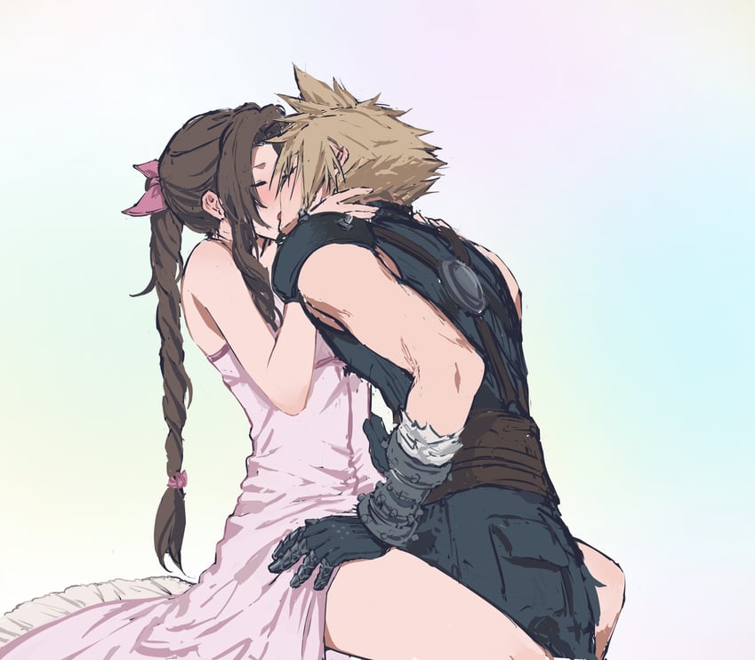cloud strife and aerith gainsborough (final fantasy and 3 more) drawn by kivavis