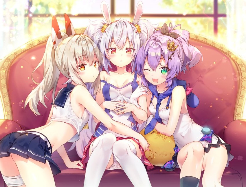 manjuu, ayanami, laffey, and javelin (azur lane) drawn by riichu
