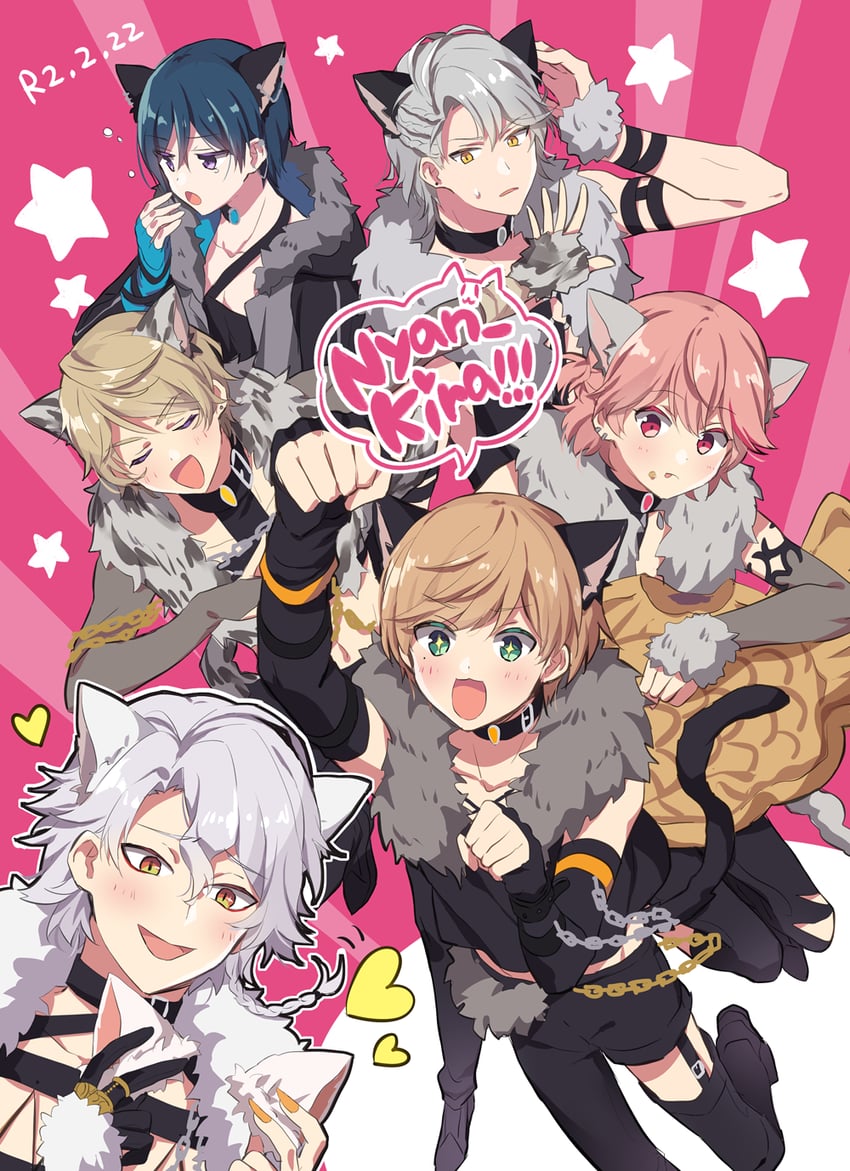 miki nozomu, hinata mahiru, shido akira, atago rentaro, janome shiki, and 1 more (dankira!!!) drawn by riku_(melty_drop)