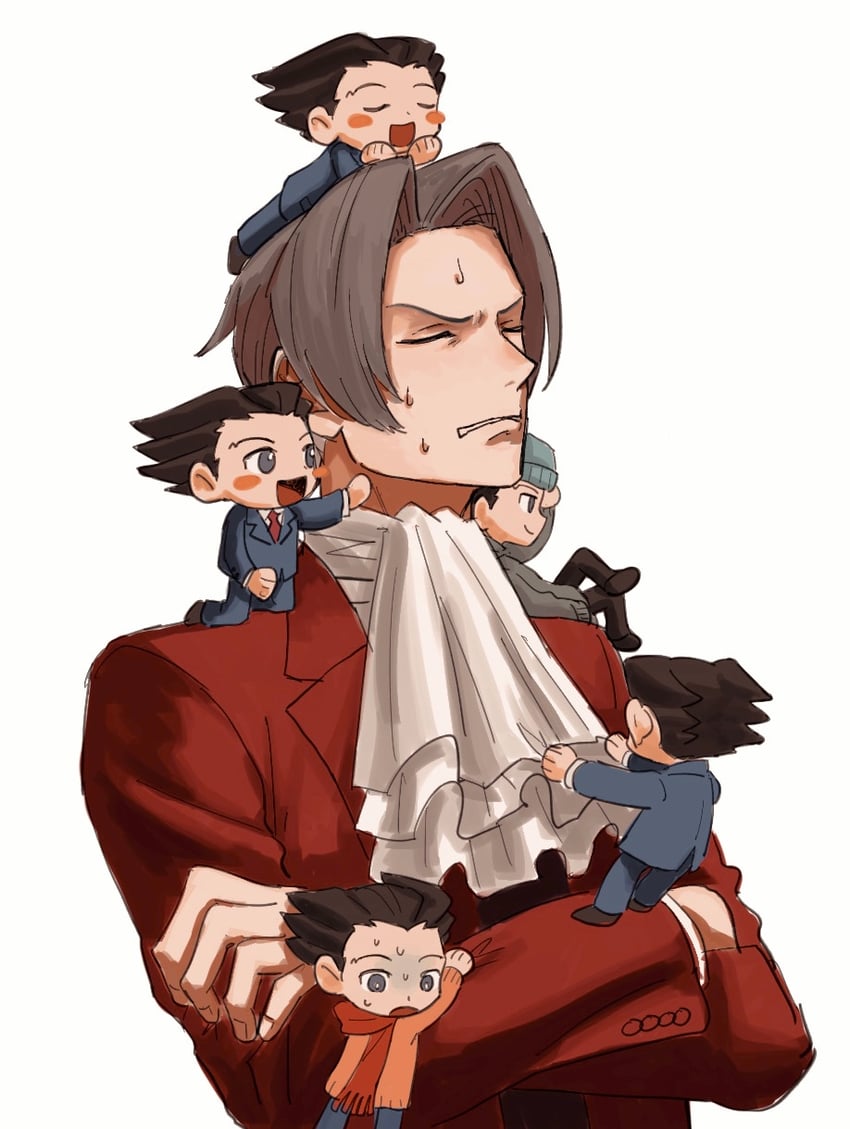 phoenix wright and miles edgeworth (ace attorney and 1 more) drawn by renshu_usodayo