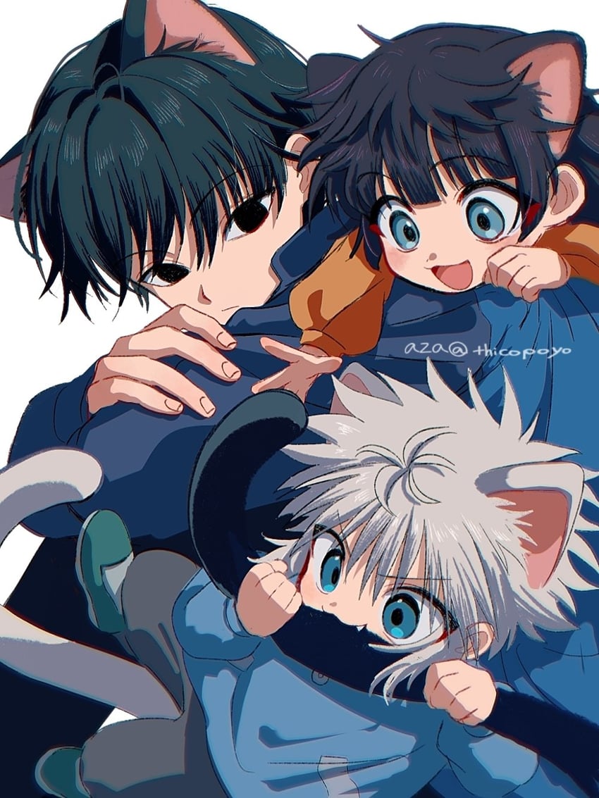 killua zoldyck, illumi zoldyck, and alluka zoldyck (hunter x hunter) drawn by thicopoyo