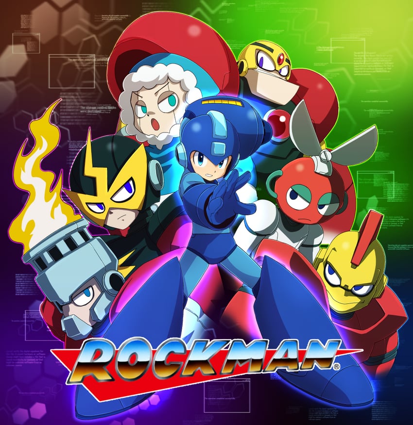 mega man, cut man, elec man, ice man, fire man, and 2 more (mega man and 2 more) drawn by sakurajyousui_nami