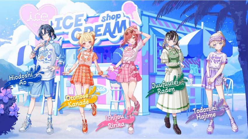 ichijou ririka, juufuutei raden, otonose kanade, hiodoshi ao, and todoroki hajime (hololive and 1 more)