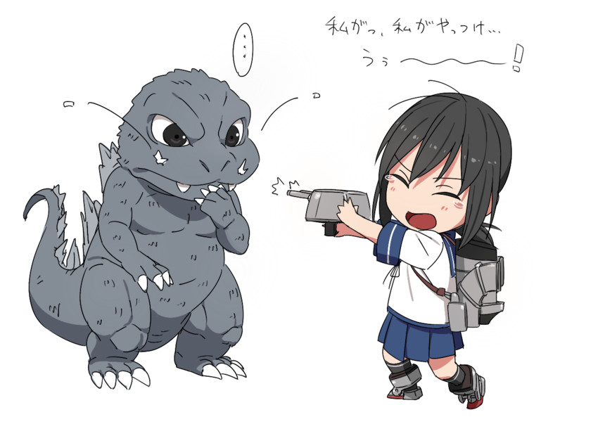 fubuki and godzilla (kantai collection and 1 more) drawn by kinosuke_(sositeimanoga)