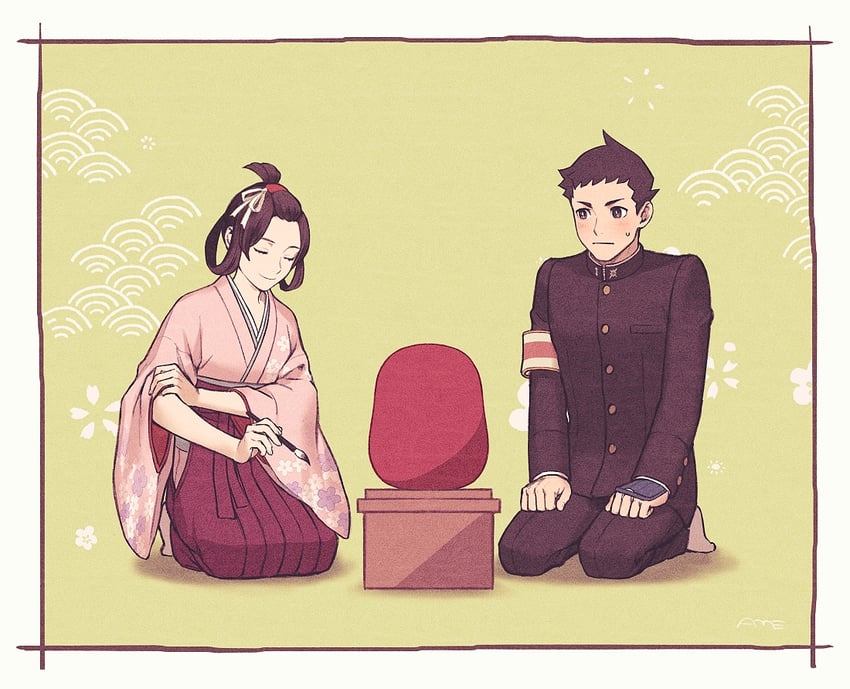 ryunosuke naruhodo and susato mikotoba (ace attorney and 1 more) drawn by amemomism