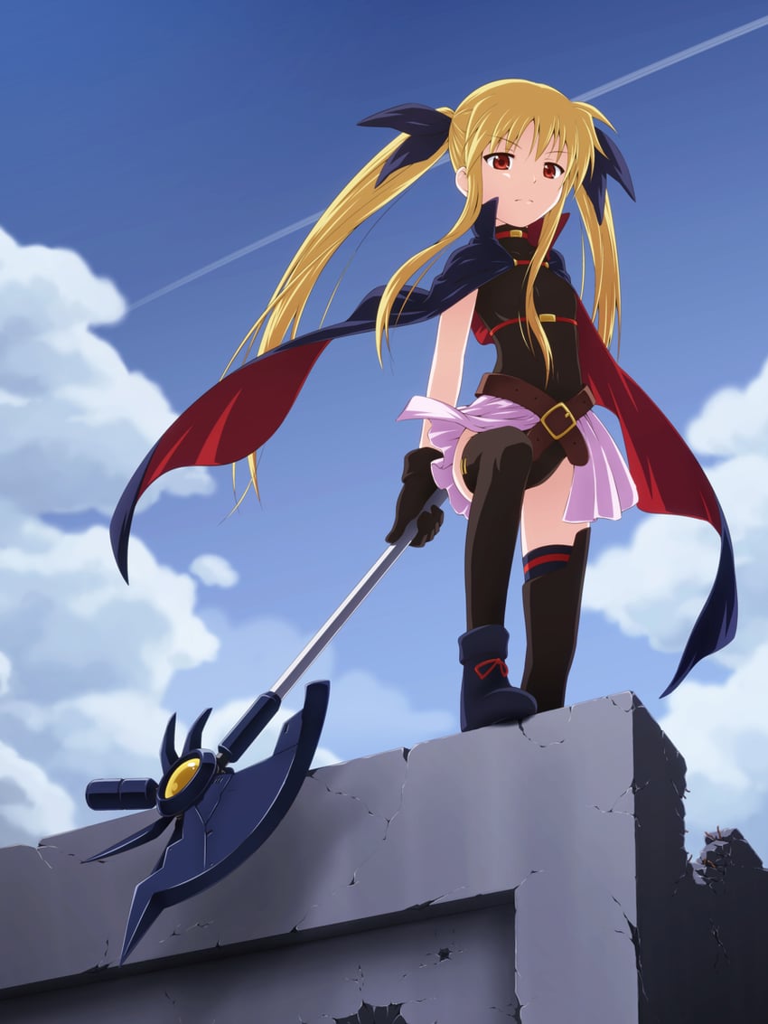 fate testarossa and bardiche (lyrical nanoha and 2 more) drawn by mashita_(candy_apricot)