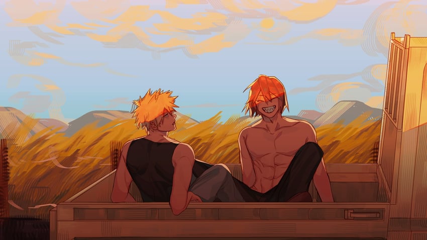 bakugou katsuki and kirishima eijiro (boku no hero academia) drawn by asher_rudd