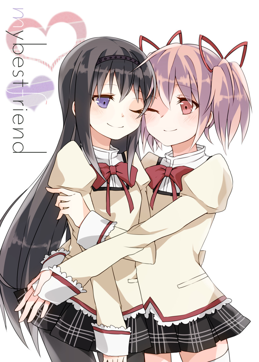 akemi homura and kaname madoka (mahou shoujo madoka magica) drawn by kichiyoshi