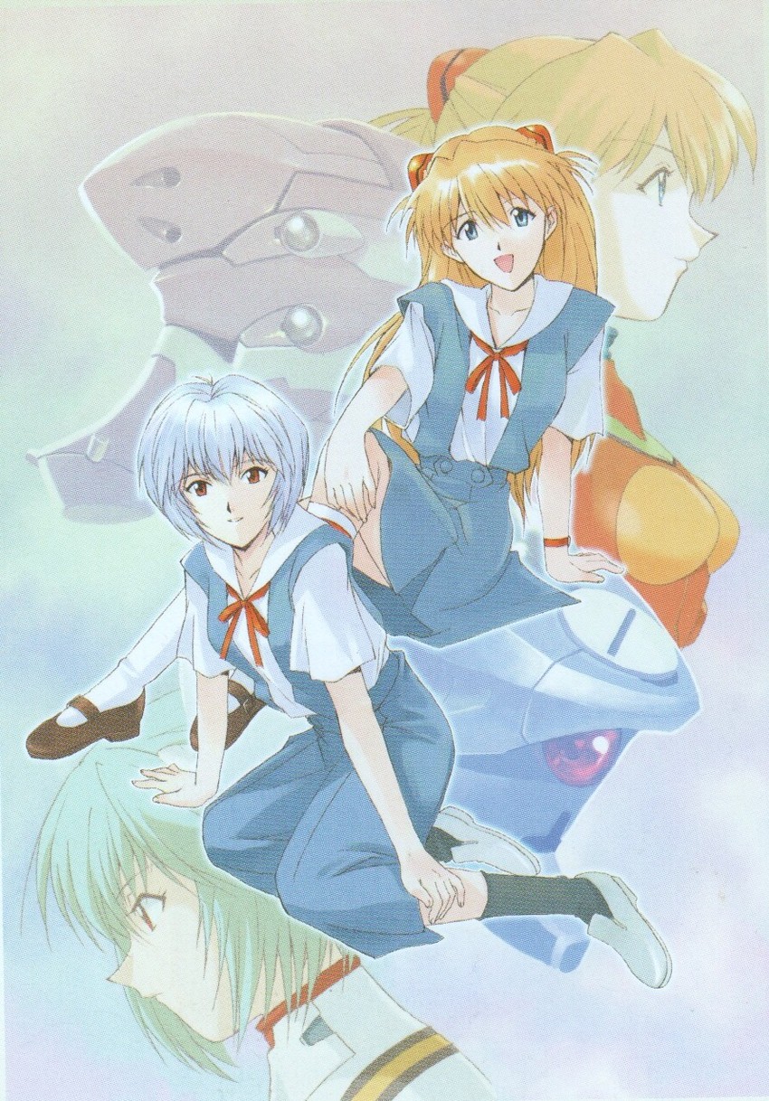 souryuu asuka langley, ayanami rei, eva 02, and eva 00 (neon genesis evangelion)