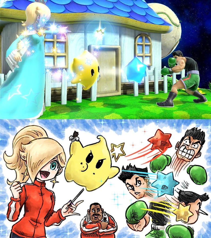 rosalina, luma, little mac, and doc louis (mario and 3 more) drawn by kicdon