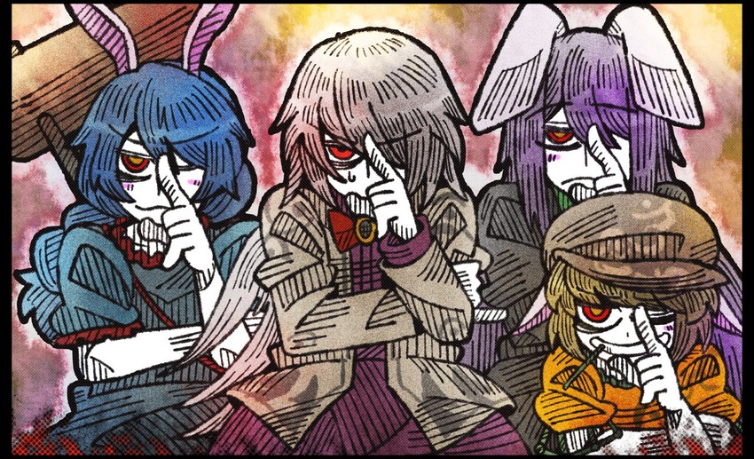 reisen udongein inaba, kishin sagume, seiran, and ringo (touhou) drawn by suenari_(peace)