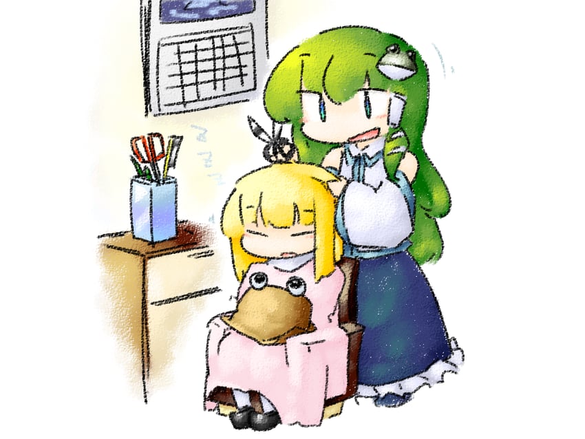 kochiya sanae, moriya suwako, and pyonta (touhou) drawn by yaise