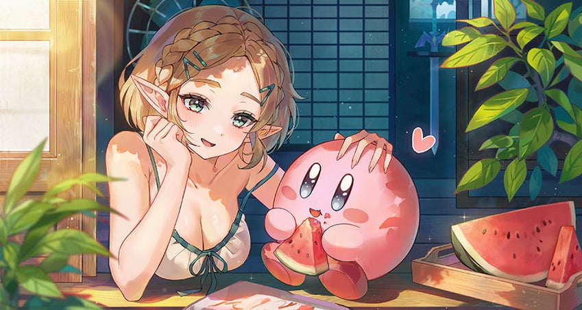 princess zelda and kirby (the legend of zelda and 2 more) drawn by mrr_05