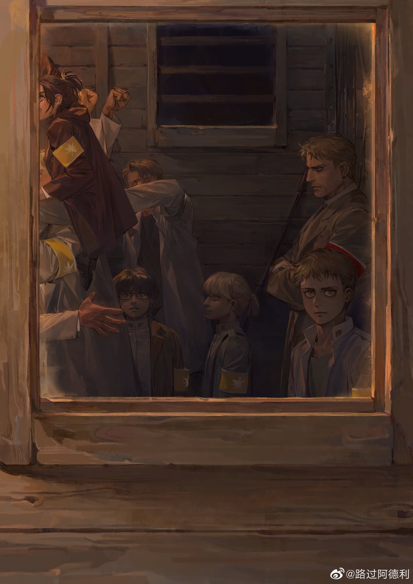 reiner braun, porco galliard, gabi braun, falco grice, colt grice, and 2 more (shingeki no kyojin) drawn by luguoadeli_(maple12031)