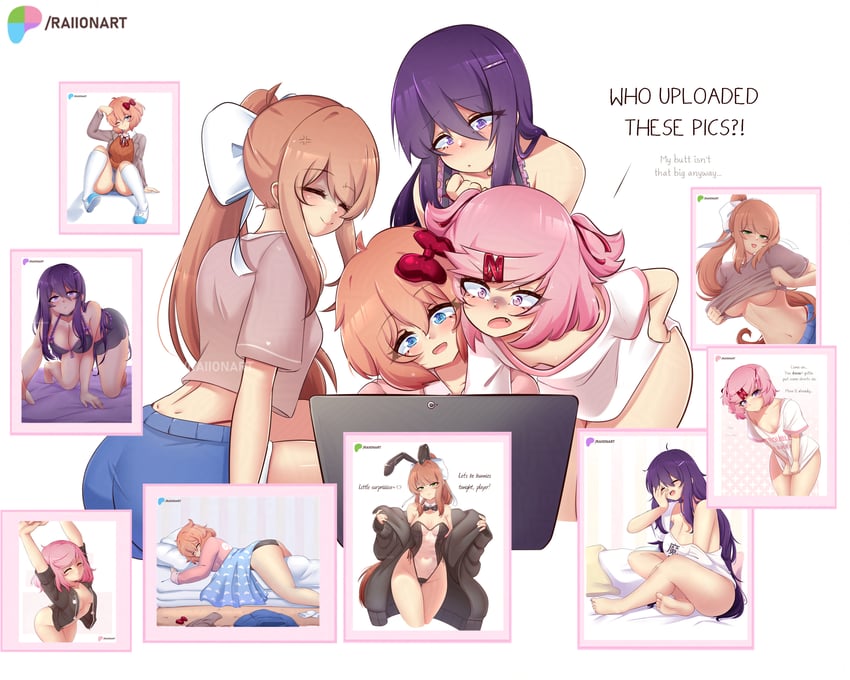 monika, natsuki, yuri, and sayori (doki doki literature club) drawn by raion_(raionart)