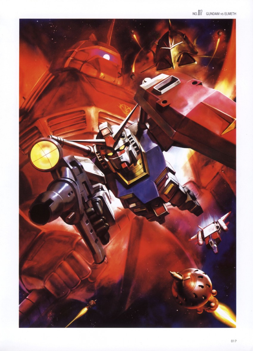 rx-78-2 gundam, gelgoog, core fighter, gelgoog s char custom, elmeth, and 1 more (gundam and 1 more) drawn by morishita_naochika