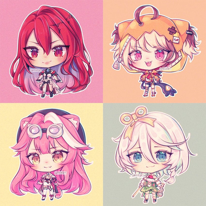 raora panthera, gigi murin, cecilia immergreen, and elizabeth rose bloodflame (hololive and 1 more) drawn by genieart