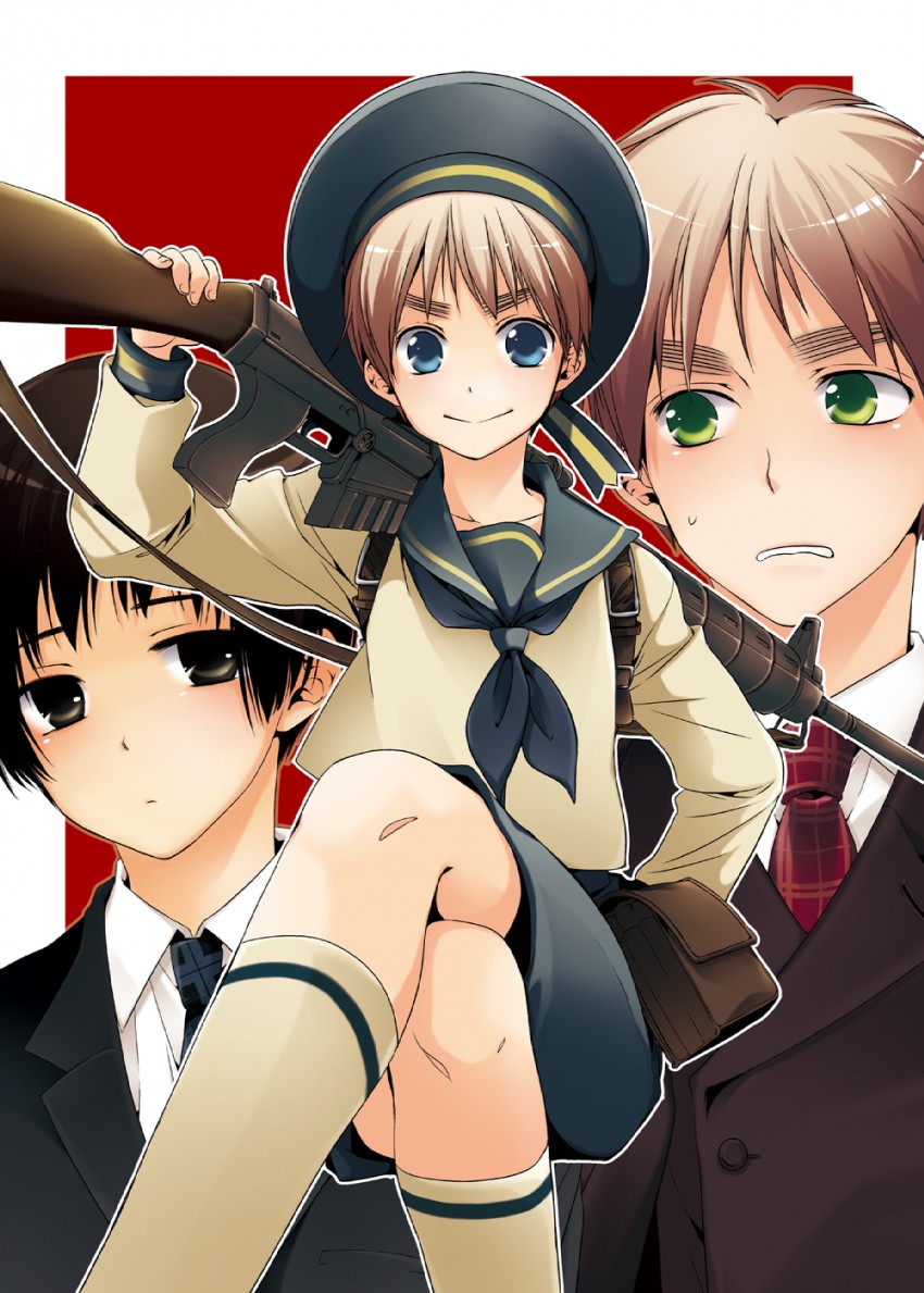 united kingdom, japan, and sealand (axis powers hetalia) drawn by saiyki