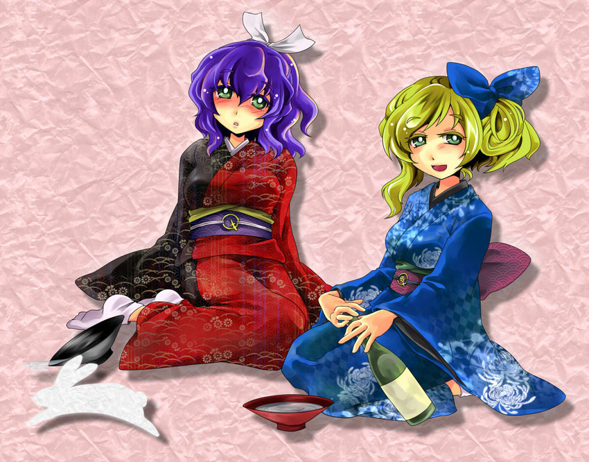 watatsuki no yorihime and watatsuki no toyohime (touhou) drawn by takeko