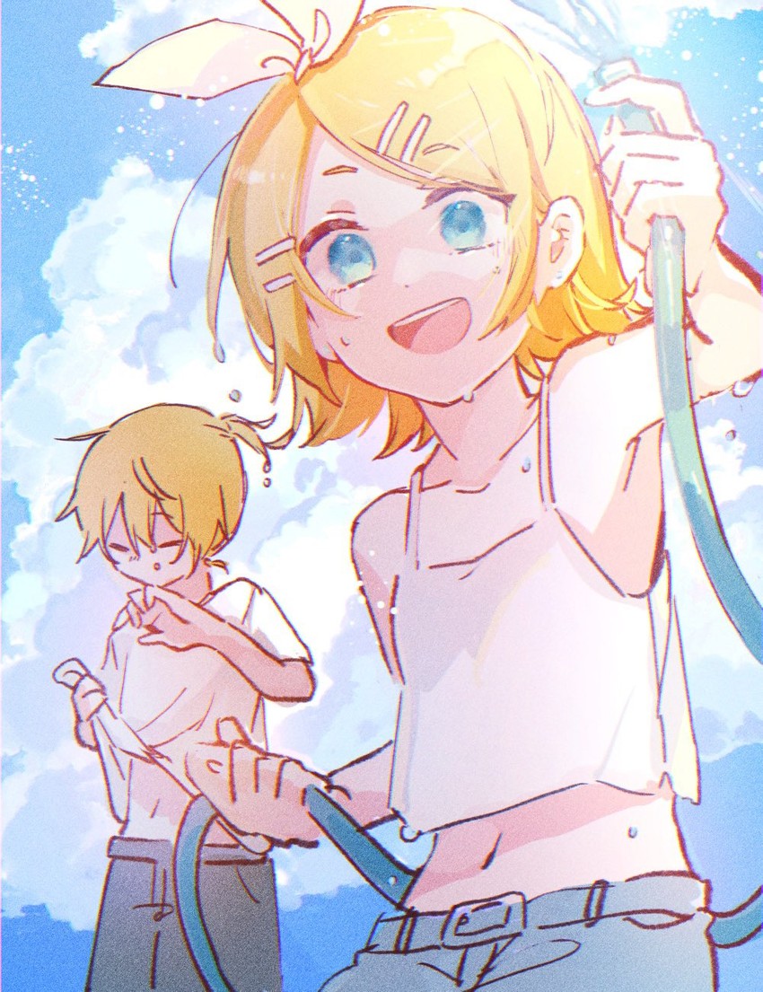 kagamine rin and kagamine len (vocaloid) drawn by mi_no_take