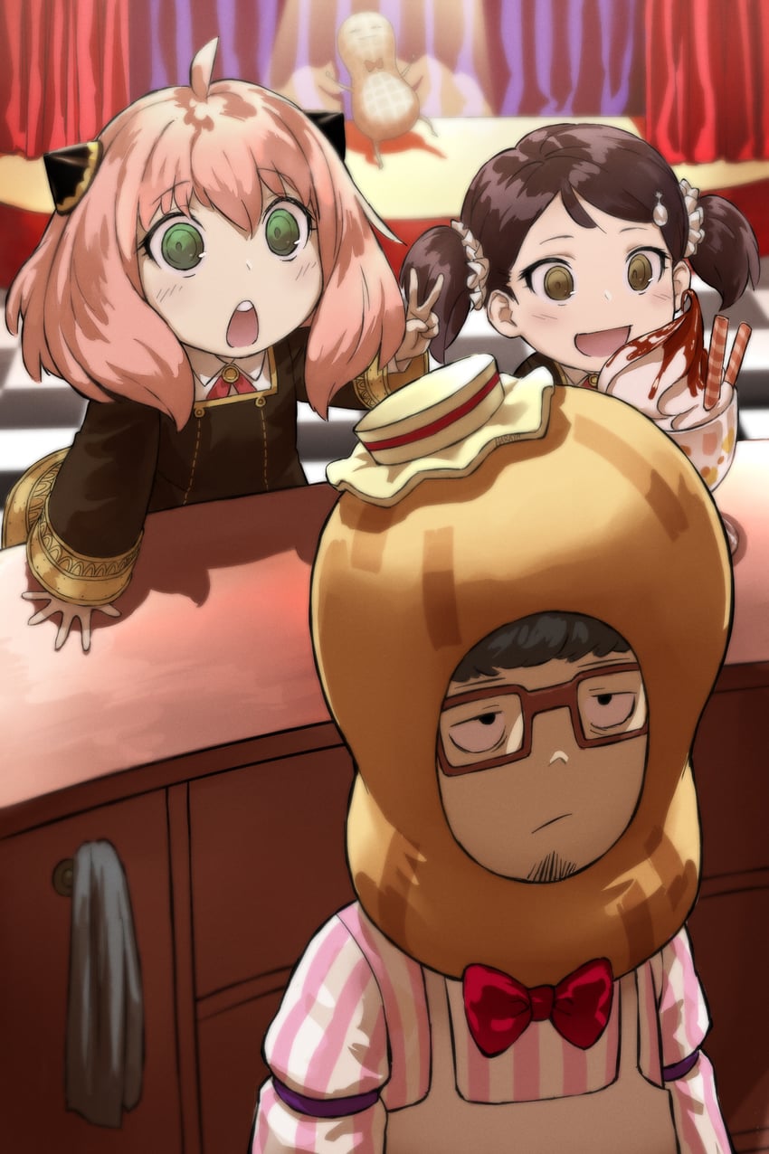anya, becky blackbell, franky franklin, and goofy goober (spy x family and 2 more) drawn by haraya_manawari