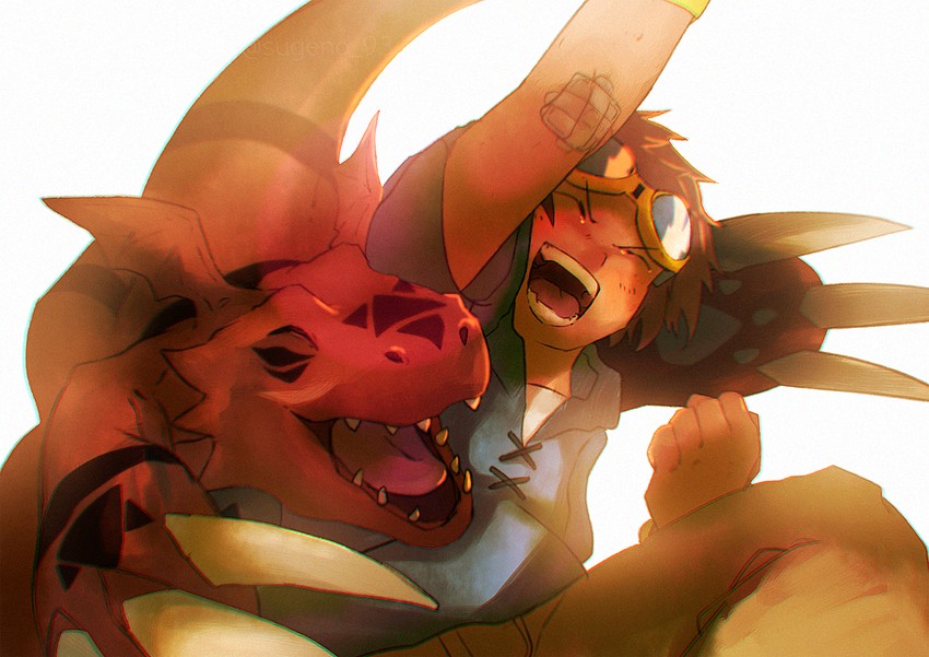 guilmon and matsuda takato (digimon and 1 more) drawn by sugeno93