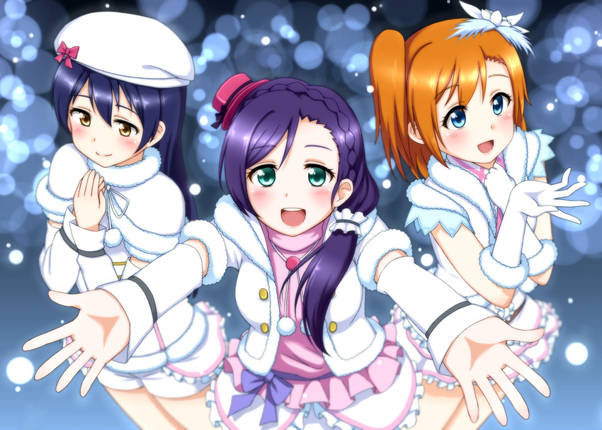 tojo nozomi, sonoda umi, and kosaka honoka (love live! and 1 more) drawn by mohya