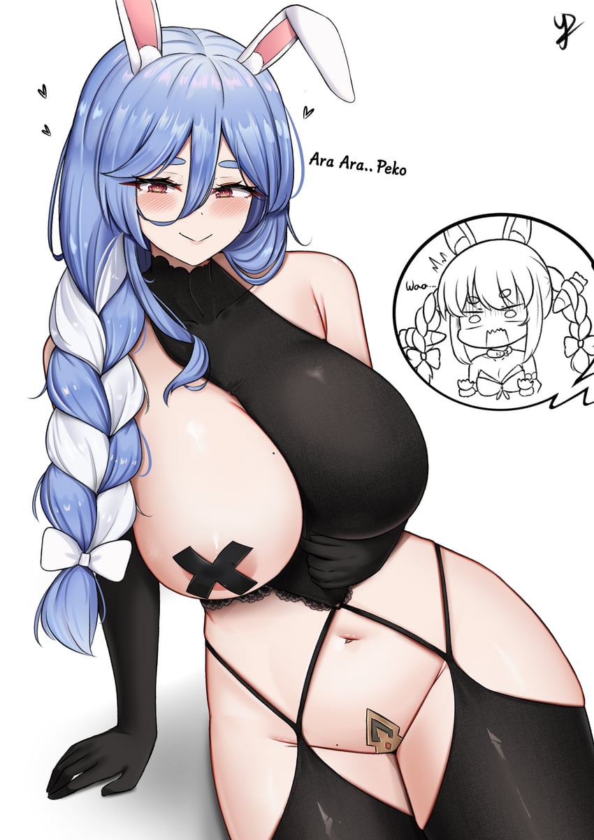usada pekora, pekomama, and chen hai (hololive and 1 more) drawn by yukaraishin