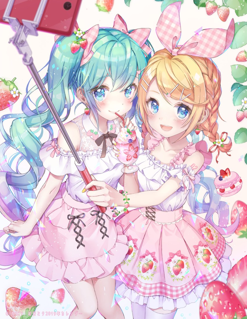 hatsune miku and kagamine rin (vocaloid) drawn by sakura_shiori