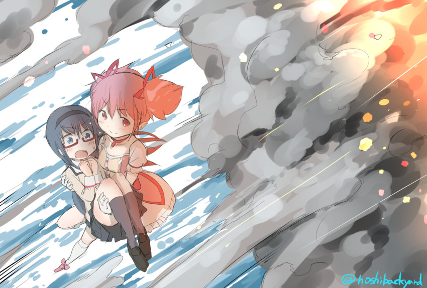 akemi homura and kaname madoka (mahou shoujo madoka magica) drawn by samidare_(hoshi)