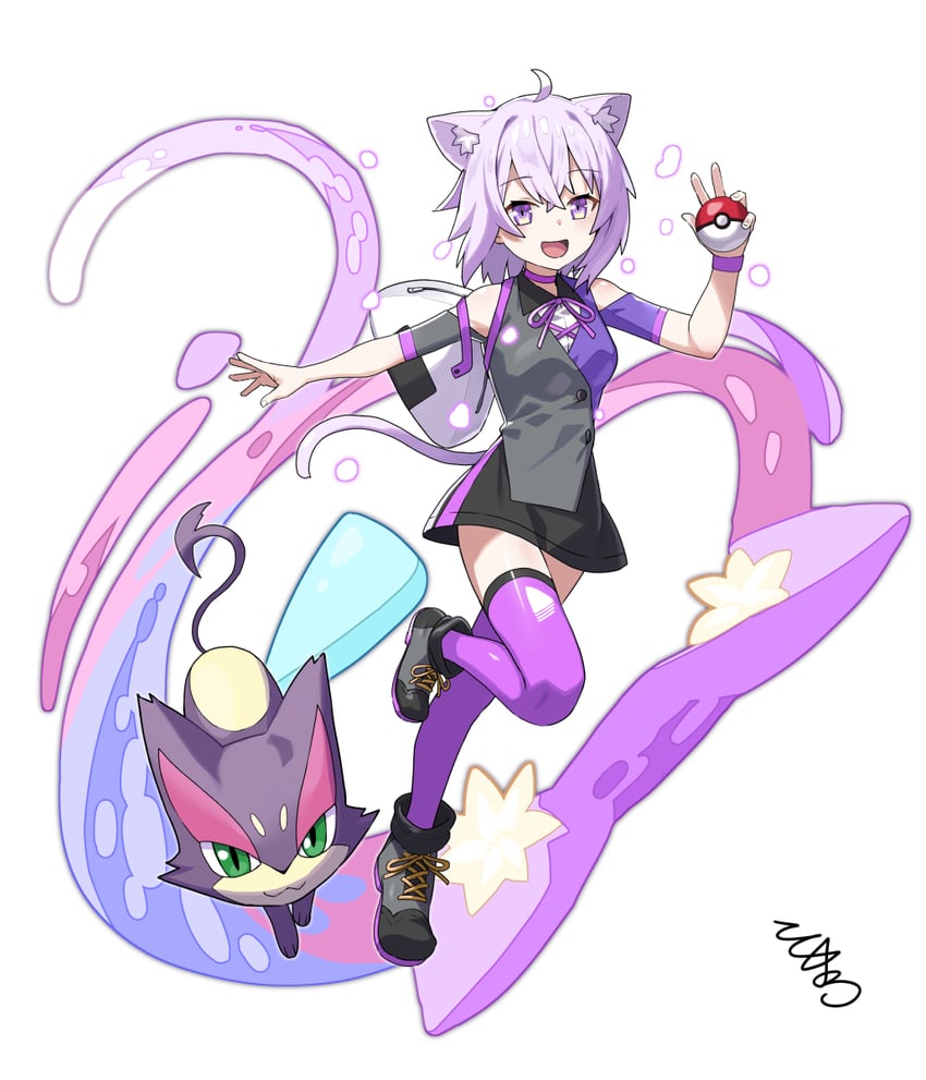 nekomata okayu and purrloin (pokemon and 1 more) drawn by tokumaro
