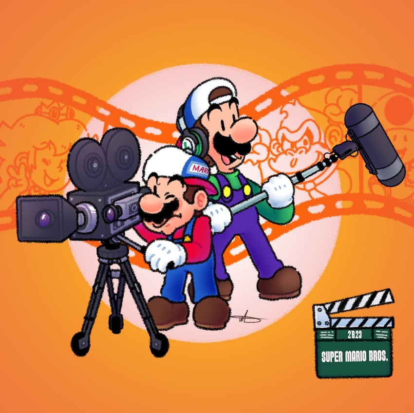 princess peach, mario, luigi, toad, and donkey kong (mario and 1 more) drawn by jradical2014