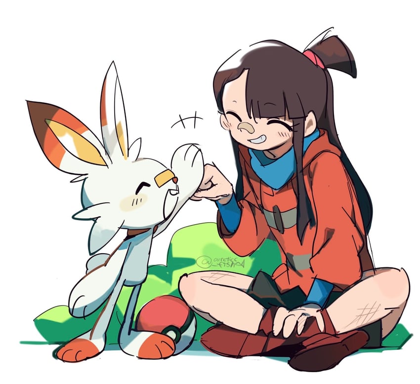 kagari atsuko and scorbunny (pokemon and 1 more) drawn by arrcticc_fish