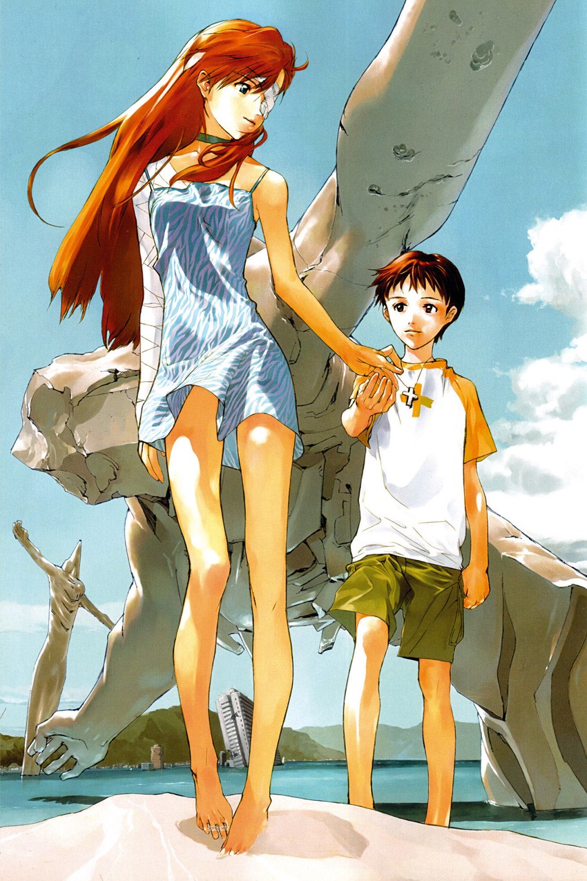 souryuu asuka langley and ikari shinji (neon genesis evangelion) drawn by okazaki_takeshi