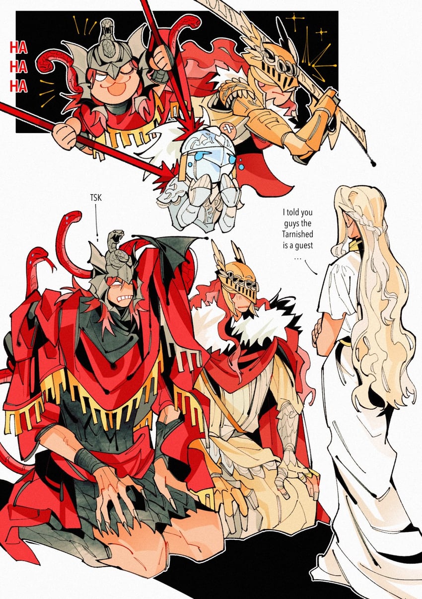 malenia blade of miquella, tarnished, miquella, messmer the impaler, and bloody wolf (elden ring and 1 more) drawn by drenched-in-sunlight