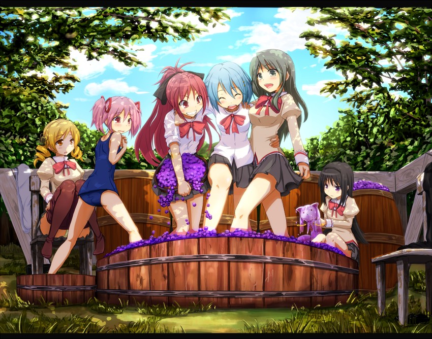akemi homura, kaname madoka, miki sayaka, sakura kyoko, tomoe mami, and 2 more (mahou shoujo madoka magica) drawn by passevo