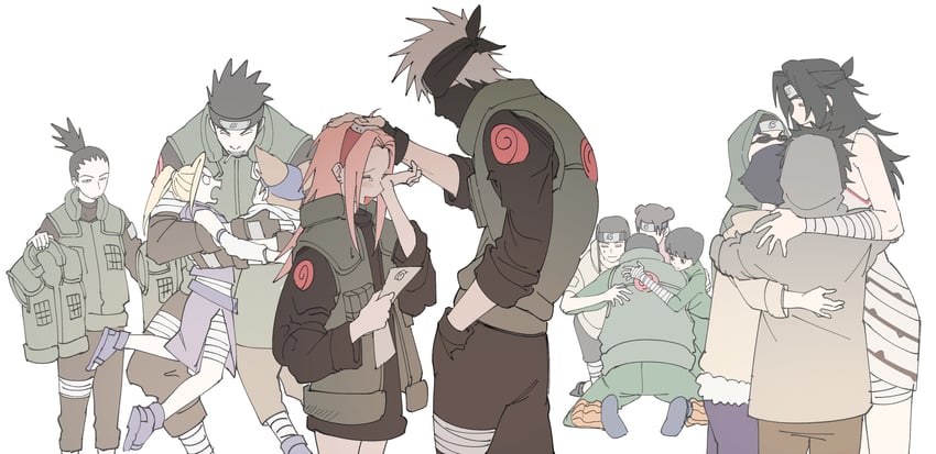 haruno sakura, hyuuga hinata, yamanaka ino, hatake kakashi, nara shikamaru, and 9 more (naruto) drawn by easyyoooo