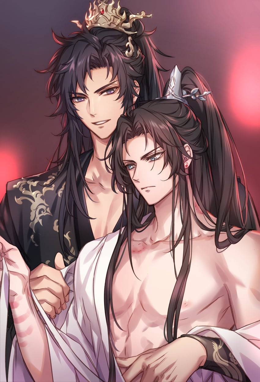 chu wanning, mo ran, and taxian-jun (erha he tadebai mao shizun) drawn by zehel_az