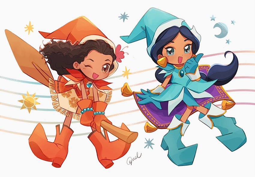 jasmine and moana waialiki (ojamajo doremi and 2 more) drawn by melchencanto